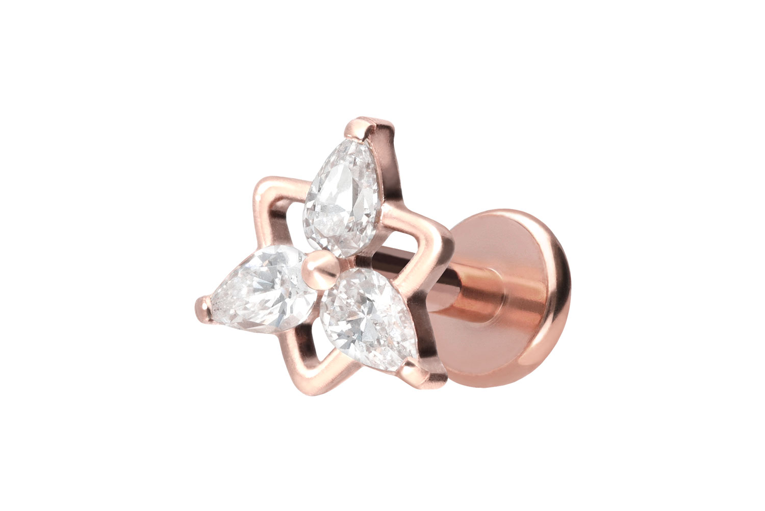 Titan Labret Piercing mit Push Fit KRISTALLBLUME